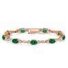Oval Cut Emerald and Sapphire Tennis Bracelet in 925 Sterling Silver