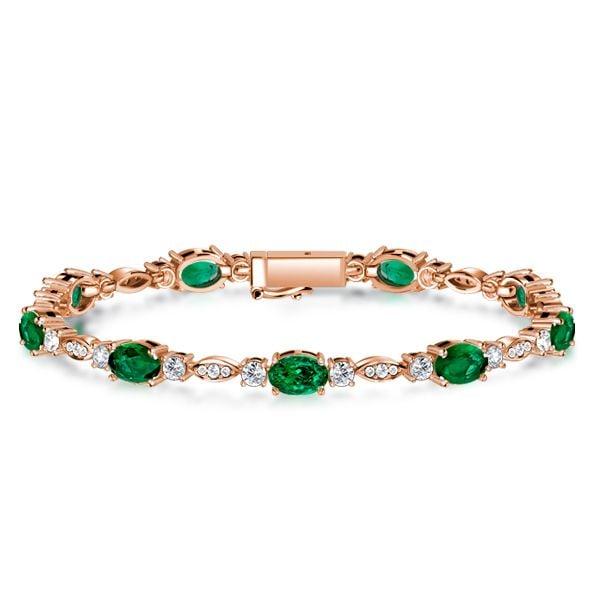 Oval Cut Emerald and Sapphire Tennis Bracelet in 925 Sterling Silver