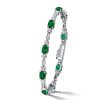 Oval Cut Emerald and Sapphire Tennis Bracelet in 925 Sterling Silver