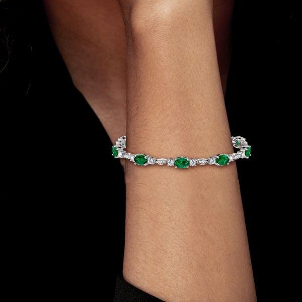 Oval Cut Emerald and Sapphire Tennis Bracelet in 925 Sterling Silver