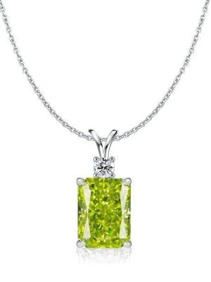 Emerald Cut Peridot Pendant Necklace for Women in 925 Sterling Silver