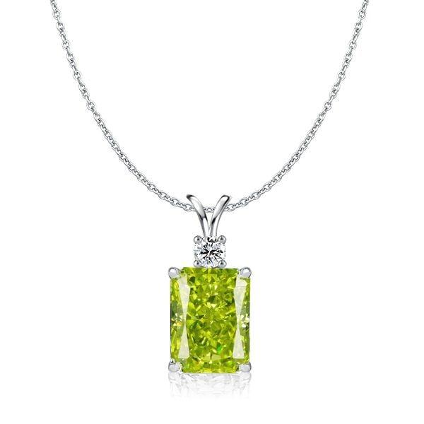 Emerald Cut Peridot Pendant Necklace for Women in 925 Sterling Silver