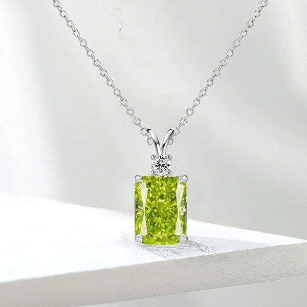 Emerald Cut Peridot Pendant Necklace for Women in 925 Sterling Silver