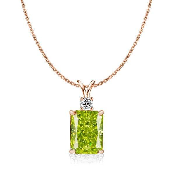 Emerald Cut Peridot Pendant Necklace for Women in 925 Sterling Silver