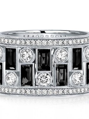Milgrain Black Eternity Band - Vintage Style Wedding Ring in Sterling Silver