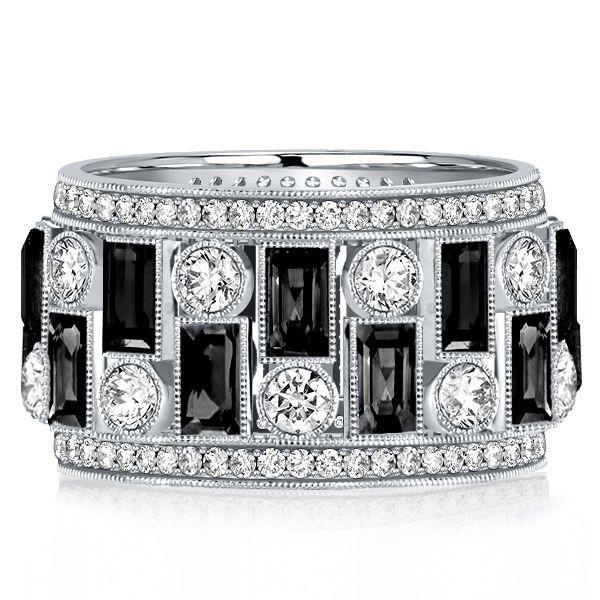 Milgrain Black Eternity Band - Vintage Style Wedding Ring in Sterling Silver
