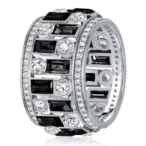 Milgrain Black Eternity Band - Vintage Style Wedding Ring in Sterling Silver