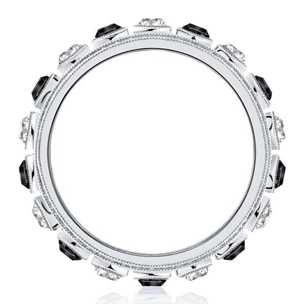 Milgrain Black Eternity Band - Vintage Style Wedding Ring in Sterling Silver