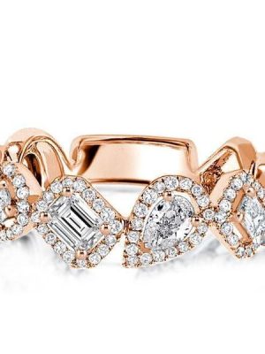 18K Rose Gold Plated Halo Wedding Band with Pear and Emerald Cut Stones