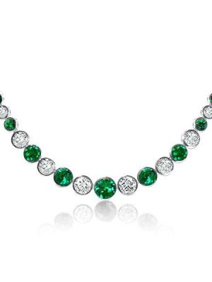 Emerald & Sapphire Bezel Set Tennis Necklace - Sterling Silver, 12.98 CT.TW