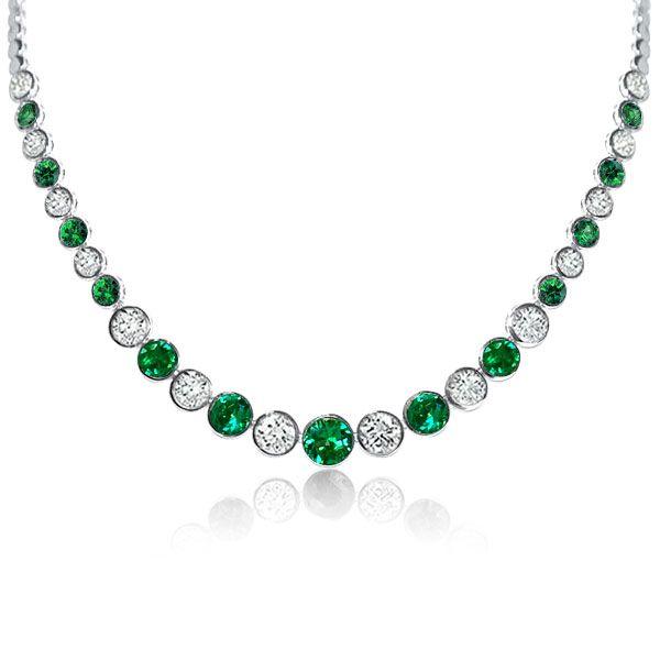 Emerald & Sapphire Bezel Set Tennis Necklace - Sterling Silver, 12.98 CT.TW