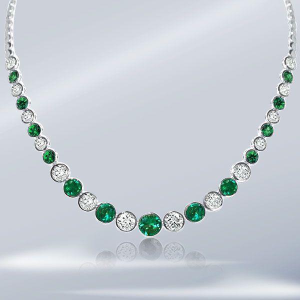 Emerald & Sapphire Bezel Set Tennis Necklace - Sterling Silver, 12.98 CT.TW