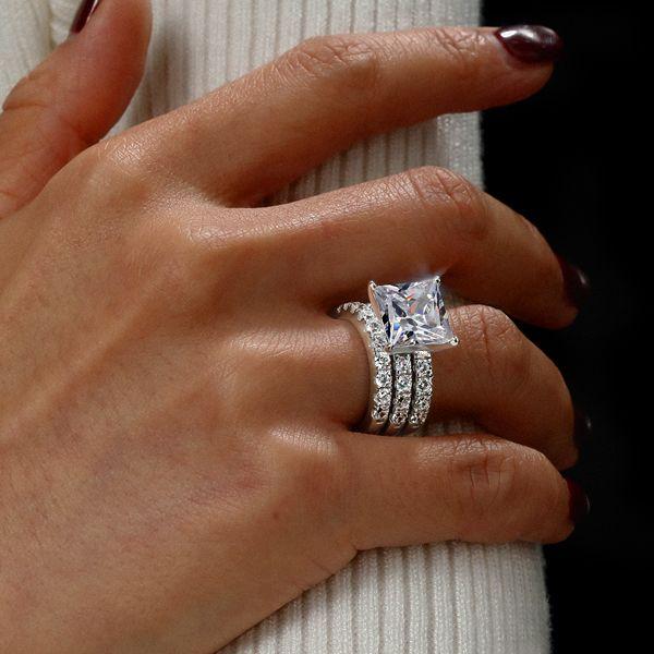 Princess Cut White Sapphire 3-Piece Sterling Silver Wedding Set