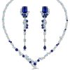 Sterling Silver Blue Sapphire Necklace and Earrings Jewelry Set with Emerald Cut Stones