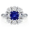 Cushion Cut Flower Engagement Ring - 925 Sterling Silver