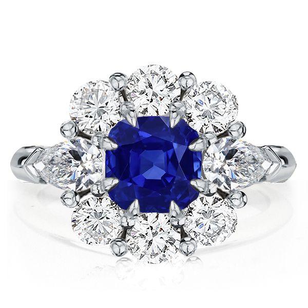 Cushion Cut Flower Engagement Ring - 925 Sterling Silver