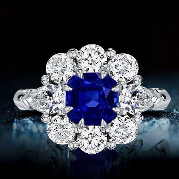 Cushion Cut Flower Engagement Ring - 925 Sterling Silver