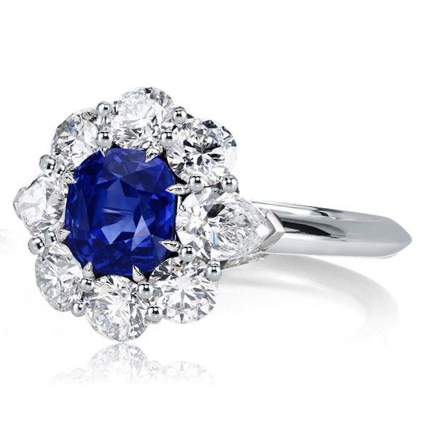 Cushion Cut Flower Engagement Ring - 925 Sterling Silver