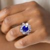 Cushion Cut Flower Engagement Ring - 925 Sterling Silver
