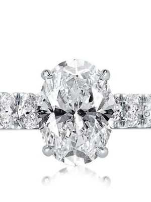 2.00 CT Oval Hidden Halo Created White Sapphire Engagement Ring in Rhodium-Plated Sterling Silver