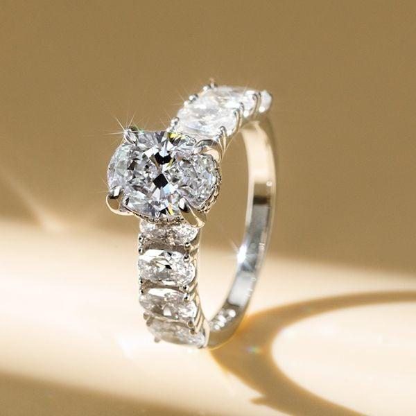 2.00 CT Oval Hidden Halo Created White Sapphire Engagement Ring in Rhodium-Plated Sterling Silver