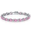 Sterling Silver Pear Shaped Pink Stone Tennis Bracelet for Women - Rhodium Plated