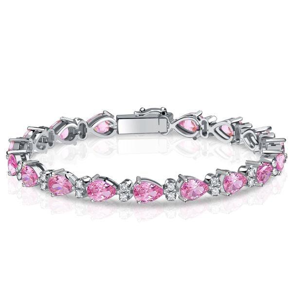 Sterling Silver Pear Shaped Pink Stone Tennis Bracelet for Women - Rhodium Plated