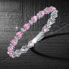 Sterling Silver Pear Shaped Pink Stone Tennis Bracelet for Women - Rhodium Plated