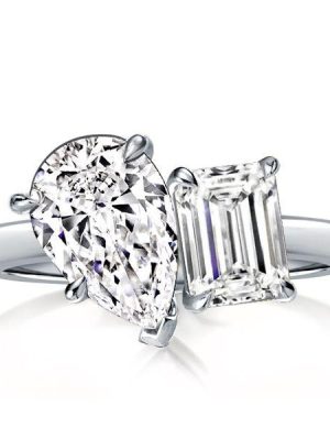 Pear & Emerald Cut Sterling Silver Engagement Ring - 4.5 CTW