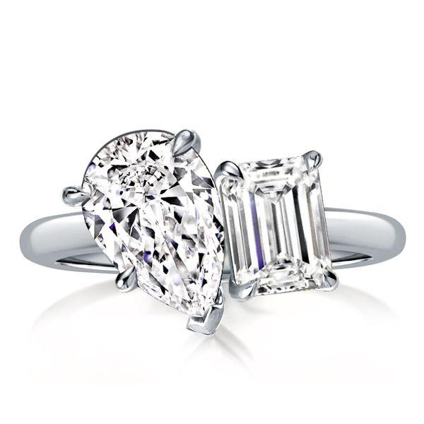 Pear & Emerald Cut Sterling Silver Engagement Ring - 4.5 CTW