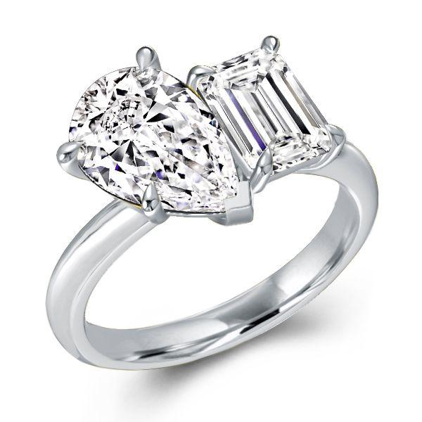 Pear & Emerald Cut Sterling Silver Engagement Ring - 4.5 CTW