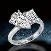 Pear & Emerald Cut Sterling Silver Engagement Ring - 4.5 CTW