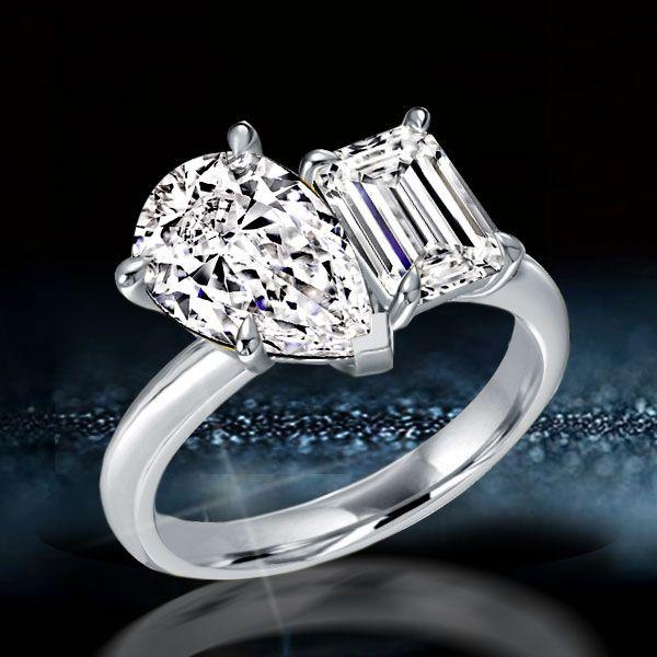 Pear & Emerald Cut Sterling Silver Engagement Ring - 4.5 CTW