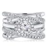 Halo Round Cut White Sapphire Bridal Set - Sterling Silver Split Band