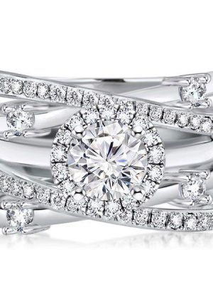 Halo Round Cut White Sapphire Bridal Set - Sterling Silver Split Band