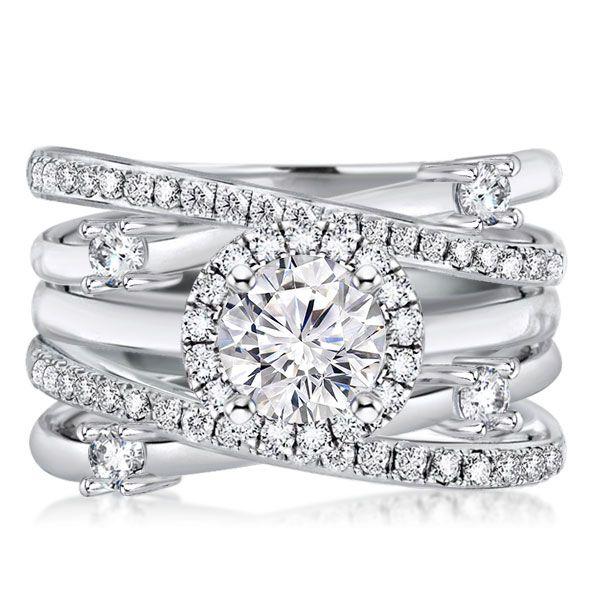 Halo Round Cut White Sapphire Bridal Set - Sterling Silver Split Band