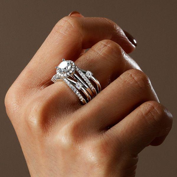 Halo Round Cut White Sapphire Bridal Set - Sterling Silver Split Band