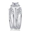Halo Round Cut White Sapphire Bridal Set - Sterling Silver Split Band