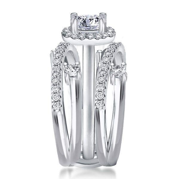 Halo Round Cut White Sapphire Bridal Set - Sterling Silver Split Band