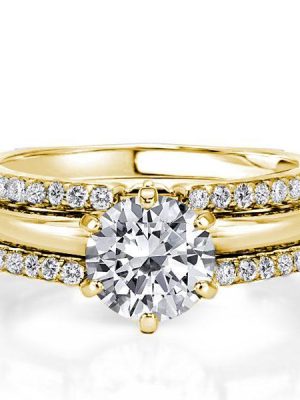 Round Cut Engagement Ring Set - 18K Gold Plated Sterling Silver Enhancer Guard Rings