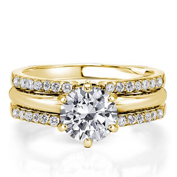 Round Cut Engagement Ring Set - 18K Gold Plated Sterling Silver Enhancer Guard Rings