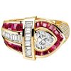 Vintage Heart Cut Ruby and Sapphire Engagement Ring in 925 Sterling Silver