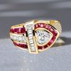 Vintage Heart Cut Ruby and Sapphire Engagement Ring in 925 Sterling Silver