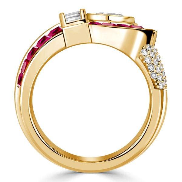 Vintage Heart Cut Ruby and Sapphire Engagement Ring in 925 Sterling Silver