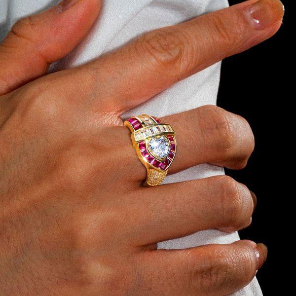 Vintage Heart Cut Ruby and Sapphire Engagement Ring in 925 Sterling Silver