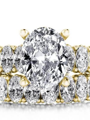 Oval Cut Bridal Ring Set - 18K Gold Plated Sterling Silver - 16 CT. TW.