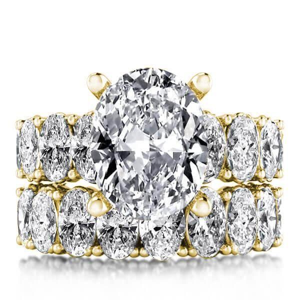 Oval Cut Bridal Ring Set - 18K Gold Plated Sterling Silver - 16 CT. TW.
