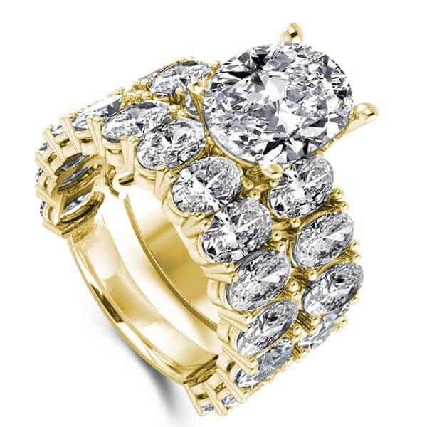 Oval Cut Bridal Ring Set - 18K Gold Plated Sterling Silver - 16 CT. TW.