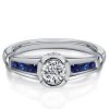 Blue and White Sapphire Bezel Setting Ring in 925 Sterling Silver