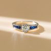 Blue and White Sapphire Bezel Setting Ring in 925 Sterling Silver
